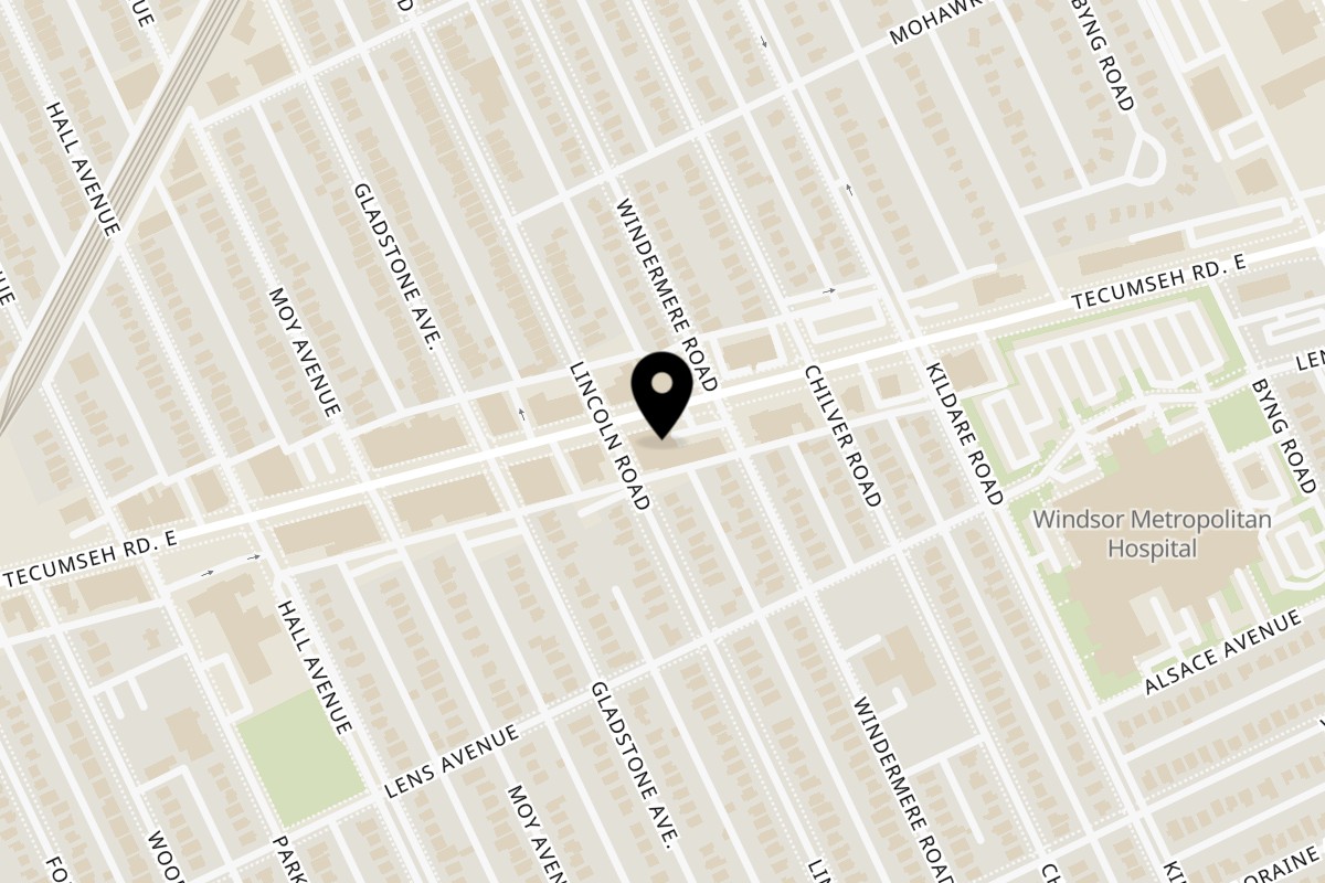 Map showing the location of Balkan Style Bakery & Coffee Tecumseh Road on 1647 Tecumseh Road East in Windsor