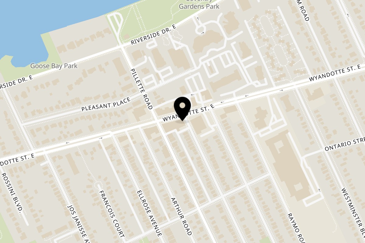Map showing the location of Balkan Style Bakery & Coffee Wyandotte St E on 4781 Wyandotte Street East in Windsor